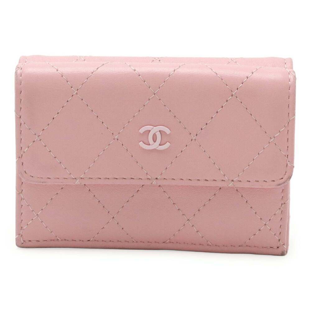 CHANEL Pink Leather Logo Wallet